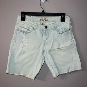 Vintage light wash ripped jean shorts - red rivet jeans - 3